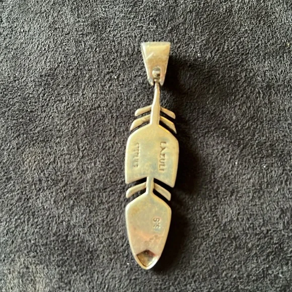 Navajo Native American Vintage feather Sterling Silver Lazuli turquoise pendant - Picture 5 of 7